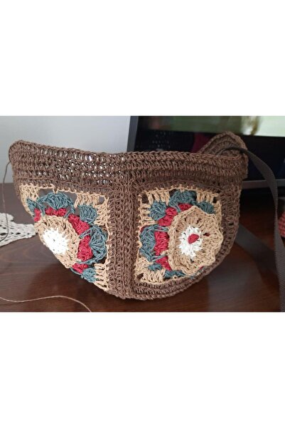 handmade by sevgi Kağıt ipten Motifli Bel Çantası