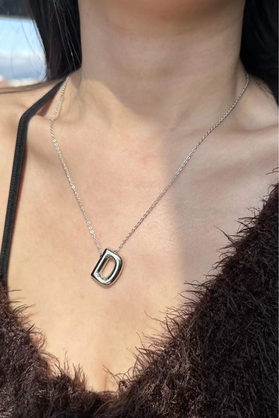 FUDER Gümüş Renk D Harf Balon Kolye