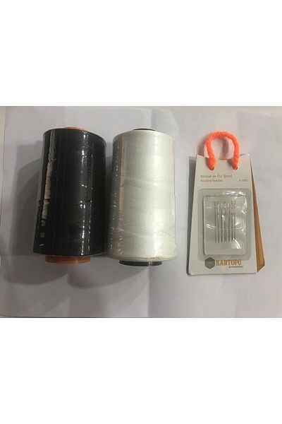 MASAL TUHAFİYE Rose Poly Machine Sewing Thread White Black Sewing Needle Set