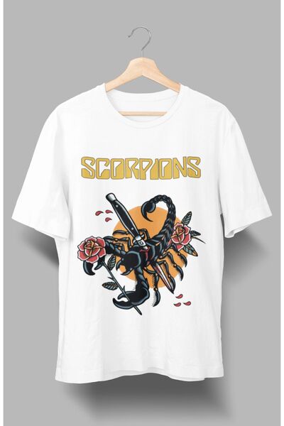 Fuddy Moda Tricou cu imprimeu oversize Scorpions unisex, tricou cu tematică R...