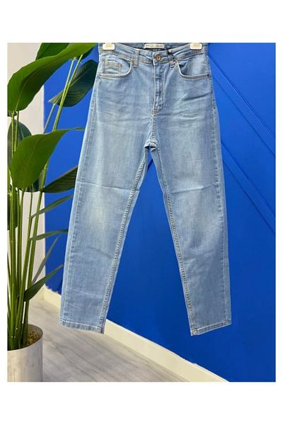 Double.Tt High Waist Large Size Light Blue Jean Trousers