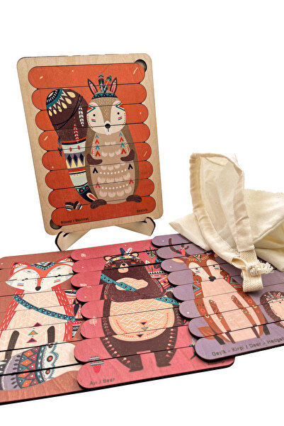 zoziva مجموعة ألغاز مونتيسوري التعليمية الخشبية - 4 ألغاز مختلفة، ثعلب، أرنب،...