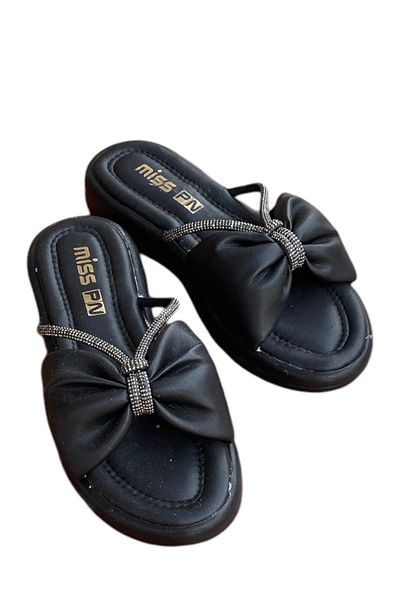 Miss women's black and white stone comfort sole slippers (buy one size plus)