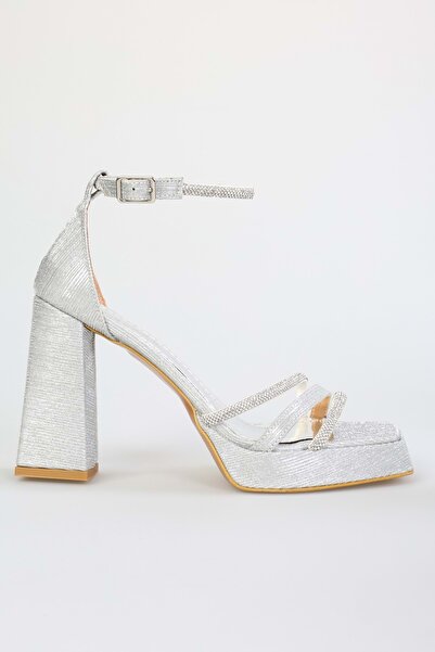 Shoeberry Kadın Dian Gümüş Simli Platform Topuklu Ayakkabı