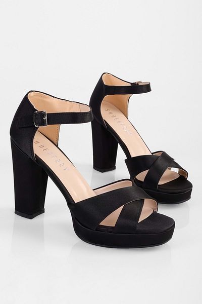 Shoeberry Pantofi cu toc cu platformă din satin negru Giselle de damă
