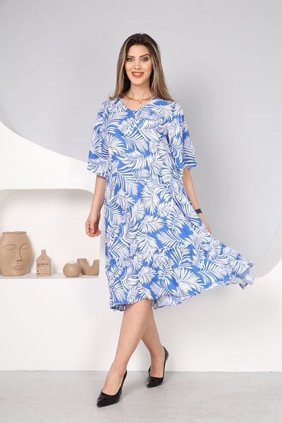 Eceyaman moda Women's blue and white Battal large size dress