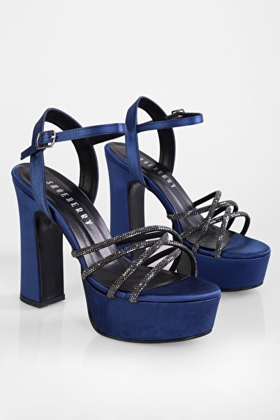 Shoeberry Жіночі туфлі Mersea синього кольору з атласу з камінням на платформі та підборах