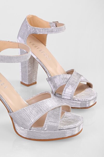 Shoeberry Kadın Giselle Gümüş Simli Platform Topuklu Ayakkabı
