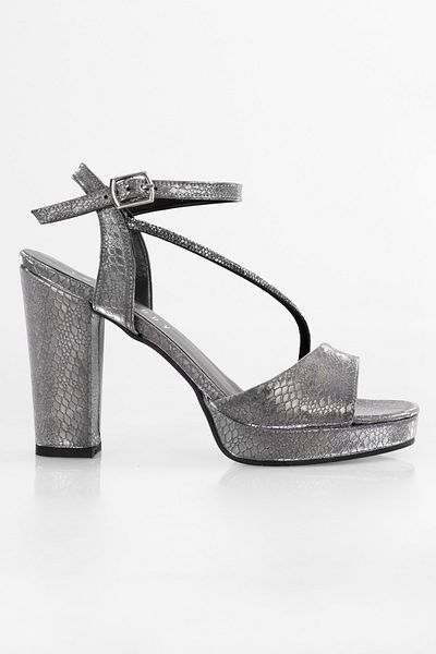 Shoeberry Women's Bissa Platinum Honeycomb Stone Platform Heeled Shoes