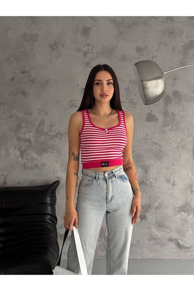 Noa Noa Striped Button Detailed Crop Tank Top