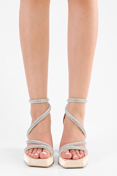 Shoeberry Dámské boty na podpatku Skya Ten Satin Stone na platformě