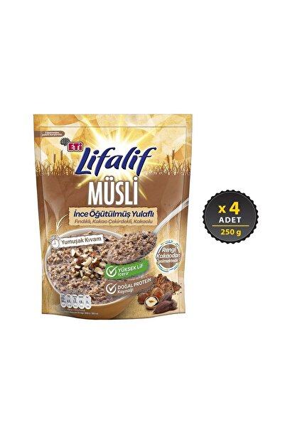 Eti Lifalif İnce Öğütülmüş Yulaflı Fındıklı, Kakao Çekirdekli, Kakaolu Müsli ...