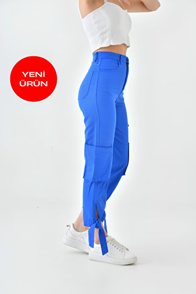 Perryes Pantaloni din gabardină cu buzunare cargo pentru femei Saks