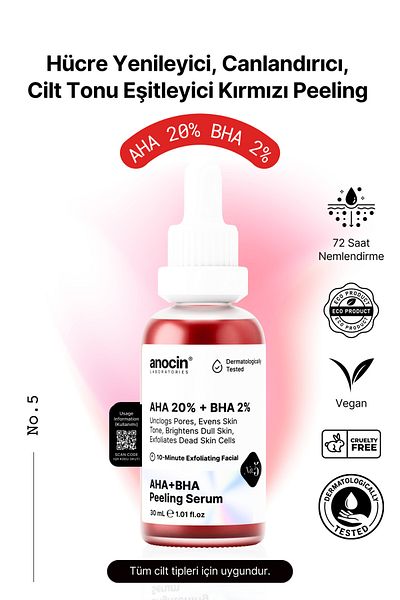 anocin AHA 20% + BHA 2% Revitalizing & Skin Tone Equalizing Red Peeling Skin Serum