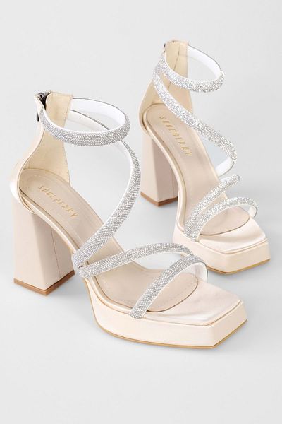 Shoeberry Women's Skya Ten Satin Stone Platform Heeled Shoes