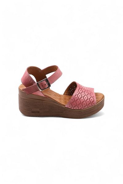 Lady Mia Genuine Leather Women's Sandals Wedge Heels Pink