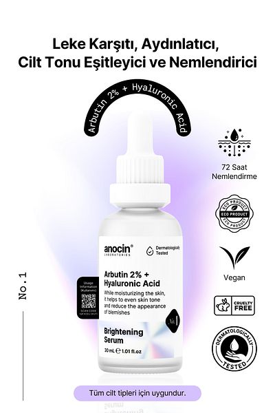 anocin Arbutin 2%+ Hyaluronic acid Anti-Blemish, Brightening, Skin tone equalizer, Moisturizing serum No:1
