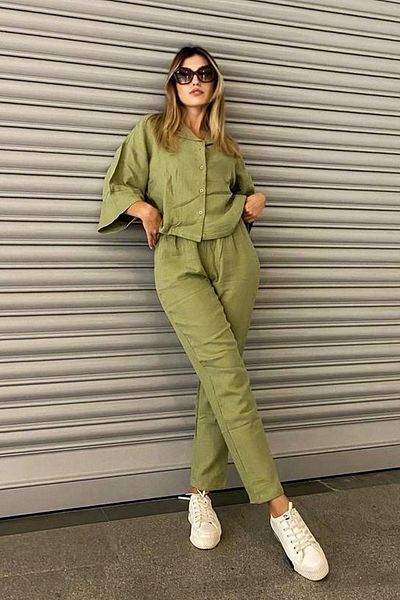 C&City Organic Cotton Muslin Short Shirt Trousers Set 9122 Khaki