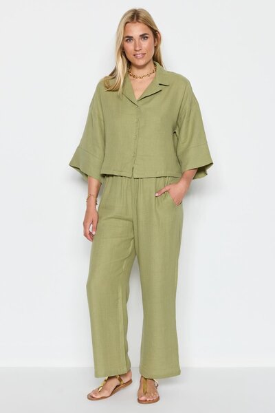 C&City Organic Cotton Muslin Short Shirt Trousers Set 9122 Khaki