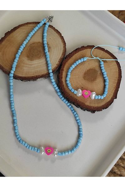 Amabel Jewelerys Heart Fimo Bead Necklace and Bracelet Kids Set