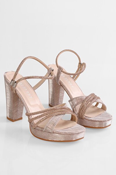 Shoeberry Kadın Zaida Rose Taşlı Platform Topuklu Ayakkabı