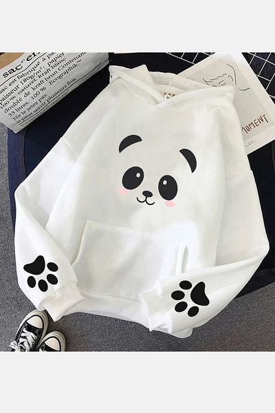 POPULUS Hanorac alb cu glugă cu mânecă panda drăguță