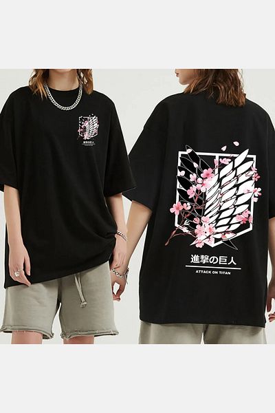 POPULUS Μαύρο μπλουζάκι Attack On Titan Flowers