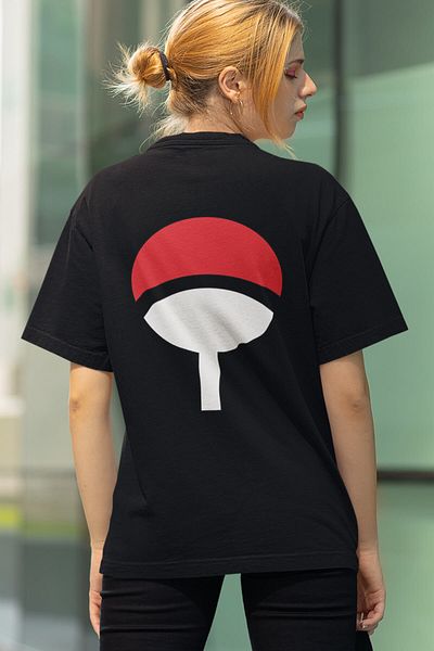 POPULUS Tricou imprimat cu sigla Anime Uchiha față - spate