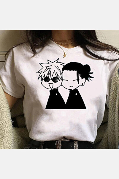 POPULUS Jujutsu Kaisen Manga Dizajn Unisex Bela T-shirt