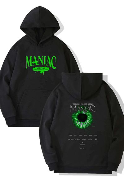 POPULUS Hanorac cu glugă cu imprimeu Stray Kids Green Maniac față-spate
