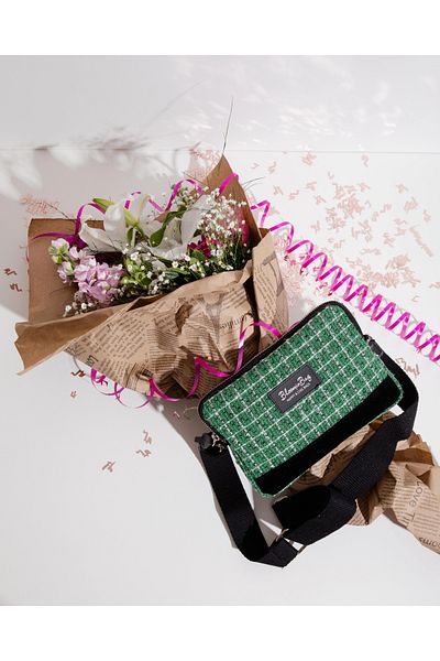 BloominBag Green Tweed Crossbody Bag