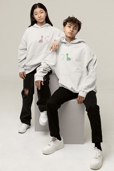 POPULUS Hearted Dinosaurs Lover/Couple/Friendship 2-Piece Hooded Sweatshirt Set
