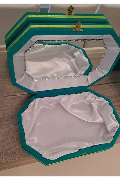 SOUL BY A&B Turquoise Blue Mirrored Velvet Jewelry Box Satin Covered Jewelry Box Makeup Jewelry Decorative Box