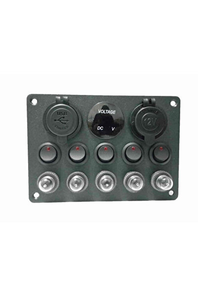 IoT KAAN Bfy Switch Panel 5'li Usb, Çakmaklık, Voltmetre, Kırmızı Işıklı Sigortalı