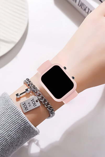 tutkanstore Çocuk Kol Saati Dijital Led Beyaz Işıklı Kare Silikon Kordon Meta...