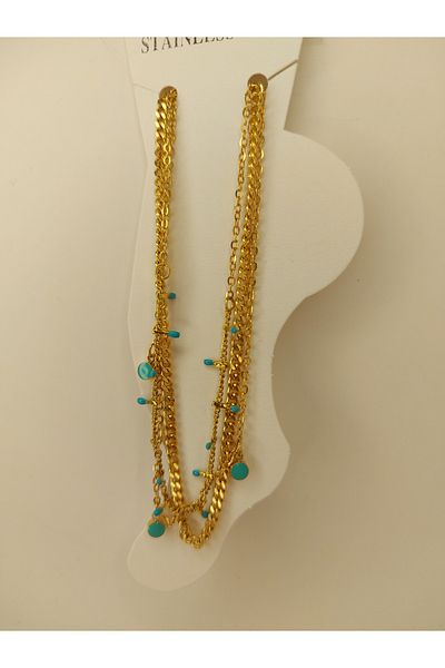 Romea Turquoise Stone Multiple Chain Stainless Steel Anklet