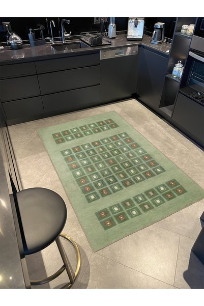 Rugs Modern Halı Green Checkered Patterned Decorative Carpet Miravip559