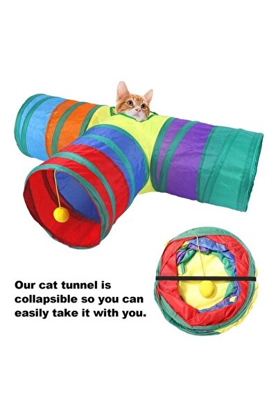 CNGZSHOP T Şeklinde Kedi Tüneli Katlanır Gökkuşağı T Şeklinde Kedi Köpek Oyun...