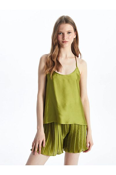 LC Waikiki Σετ Πυτζάμες Γυναικείο Σορτς LCW DREAM U-Neck Ίσιο Σατέν