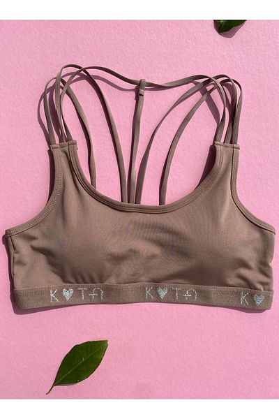 VicTroy Mink Color, Padded, Adjustable Back Detail, Model Diver Fabric Crop Athlete with Rope Strap 64V40
