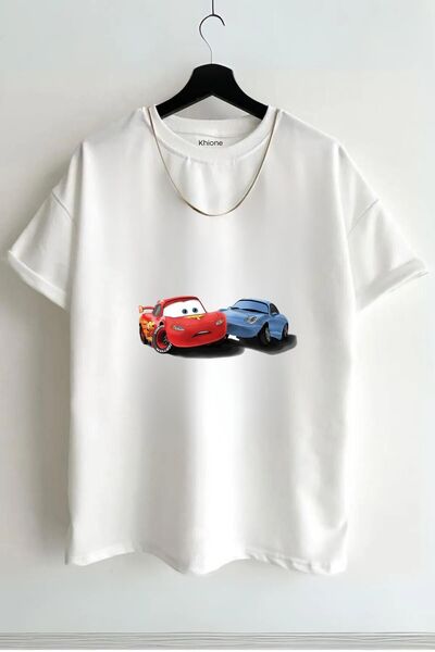 Massgai Tricou oversize din bumbac unisex cu imprimeu McQueen și Sally - cu m...