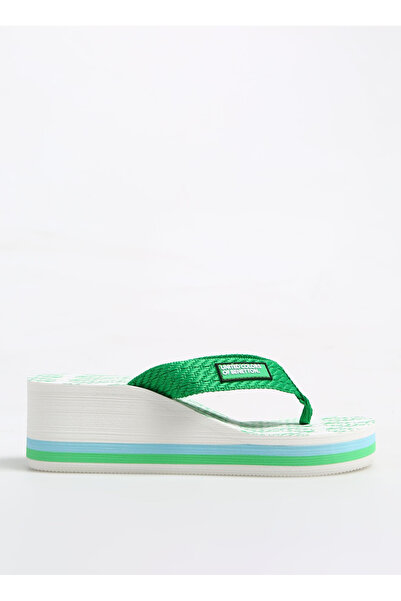 Benetton Yeşil - Beyaz Kadın Plaj Terliği BNI-10217