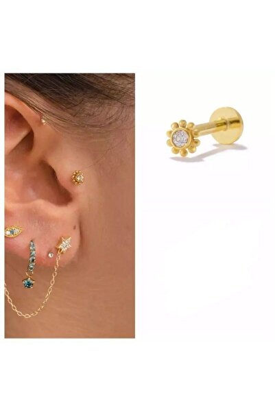 Bylin Cerrahi Çelik Gold Papatya Tek Taş Piercing,tragus,helix Foward,helix,l...