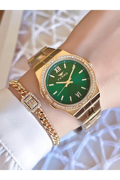 FERRO Gold Color Non-Tarnish Color-Tossing 3 Atm Special Design Women's Wristwatch EFL21358B6