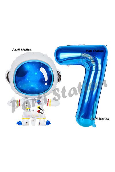 Parti Station Space Astronaut Concept 7 Years Old Balloon Set Space Astronaut and Navy Blue Number Balloon Birthday Balloon Set