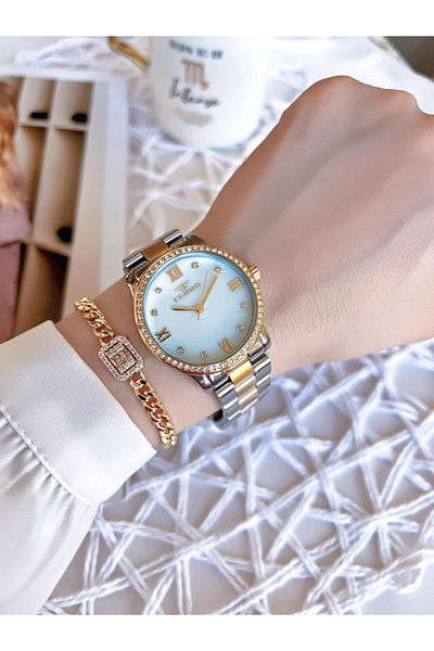 FERRO Gold/Silver Color Non-Tarnish Color-Throw 3 Atm Special Design Women's Wristwatch EFL21286D