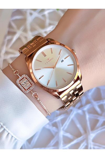 FERRO Rose/Gold Color with Calendar Anti-tarnish Color Throw 3 Atm Special Design Women's Wristwatch EFL21231C