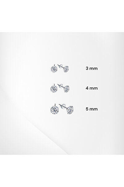 Set 925 Ayar Gümüş  Zirkon Taşlı 3 Çift Yuvarlak (3mm,4mm.5mm) Küpe