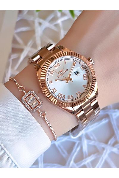 FERRO Rose/Gold Color with Calendar Anti-tarnish Color Throw 3 Atm Special Design Women's Wristwatch EFL21295C