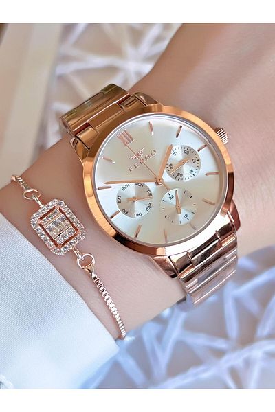 FERRO Inner Functions Active Rose/Gold Color Anti-Tarnish Anti-Color 3 Atm Women's Wristwatch EFL21078C